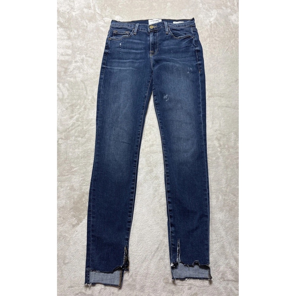 FRAME Denim Le Skinny de Jeanne Distressed Jeans Womens Size 25x27 Dark Wash